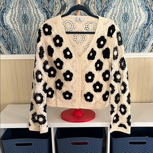 NWOT Floral Knit Cardigan - Cream and Black Crochet